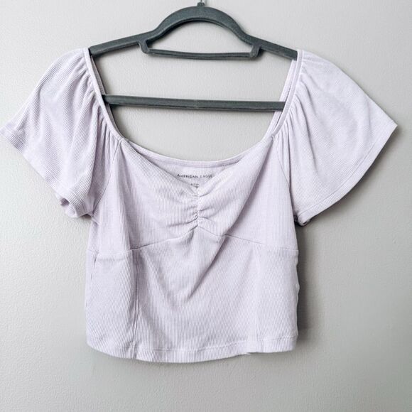 American Eagle Purple Ribbed Short Sleeve Cropped Top Size Small - Picture 1 of 6